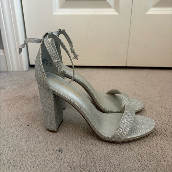 Dream Pairs Shoes - Dream Pairs Glittery Silver Block Heels